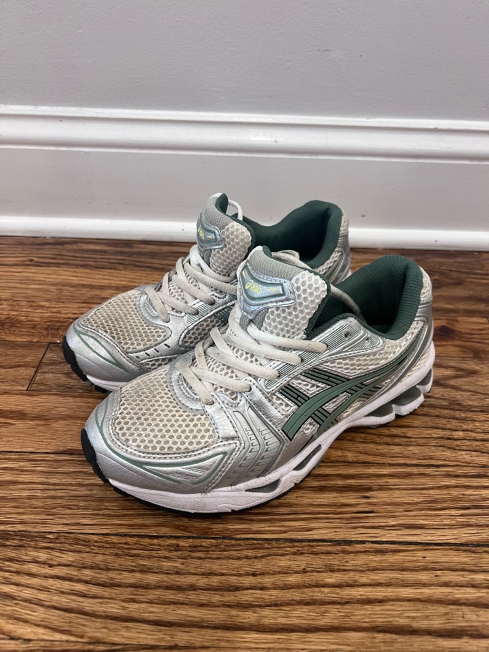 Asics Silver and Green Men's Running Sneakers